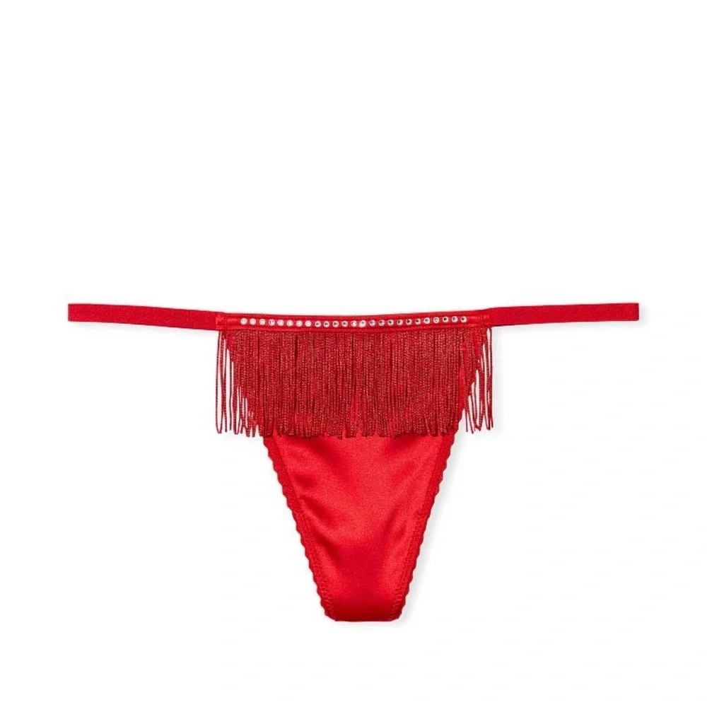 Victoria's Secret Very Sexy Fringe V-String Panty Red Medium NEW